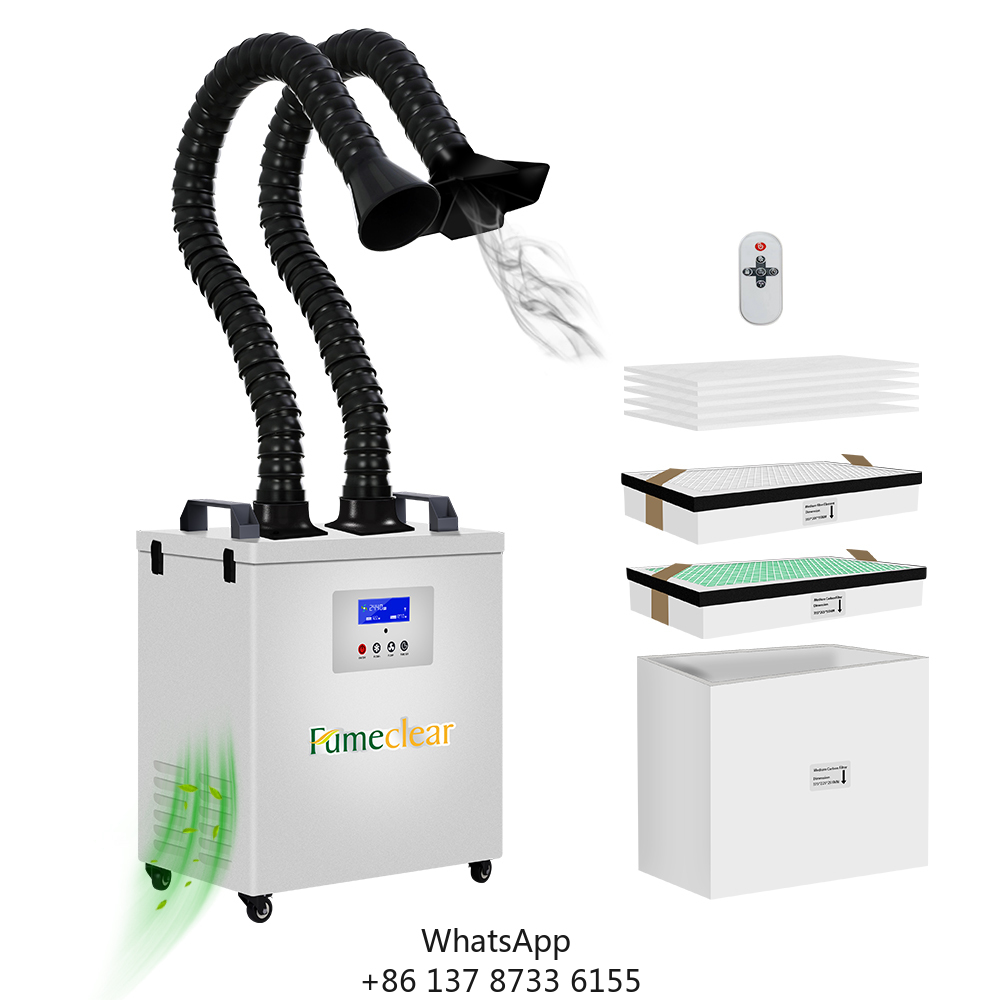 Industrial Laser Fume Extractor - เครื่องดูดควันและฝุ่นอุตสาหกรรมแบบดูดแรง พร้อมแขนคู่ สำหรับเครื่องแกะสลักเลเซอร์ เครื่องพิมพ์ 3 มิติ