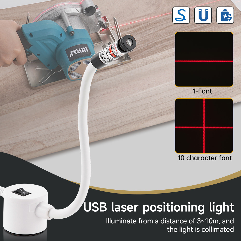 Industrial Laser Cutter - USB ขับเคลื่อนแสงเลเซอร์สีแดงเย็บตําแหน่งโคมไฟตัดพร้อมฐานแม่เหล็ก DC5V Line/Cross สําหรับอุปกรณ์จักรเย็บผ้า